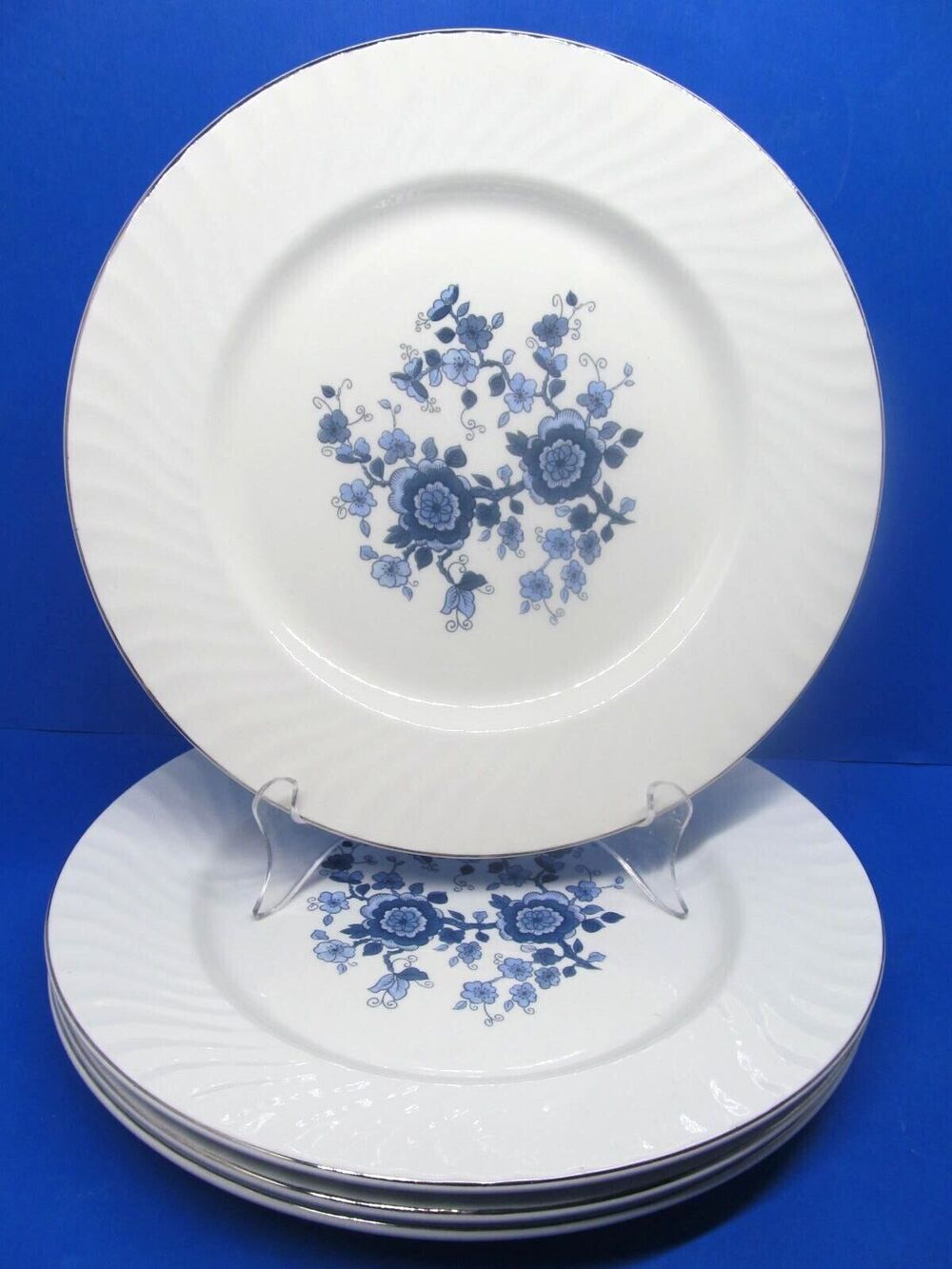 Wedgwood Royal Blue 10" Dinner Plates Has Crazing Set Of 4